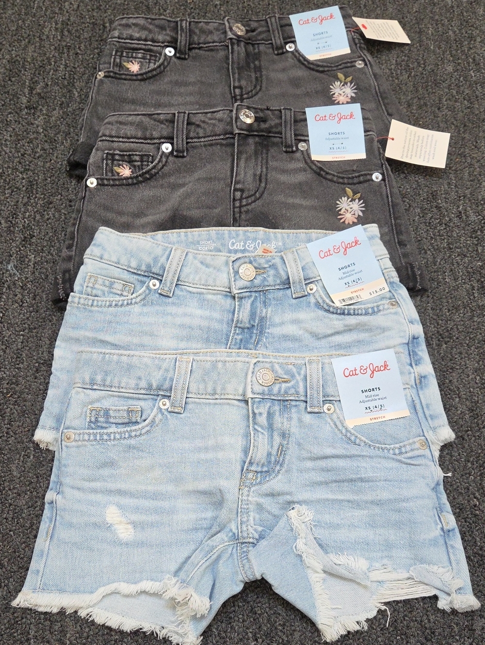 (#1C) 4 Cat & Jack Kid's Denim Shorts - Light Blue and Black Embroidered